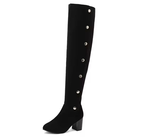 Women Color Suede Button Fashion Over The Knee Boots