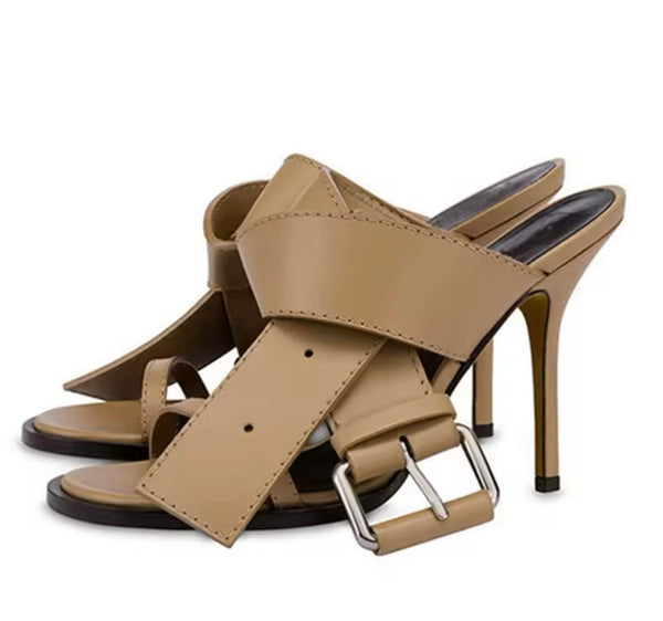 Women Fashion Open Toe Buckled Slide On High Heel Sandals