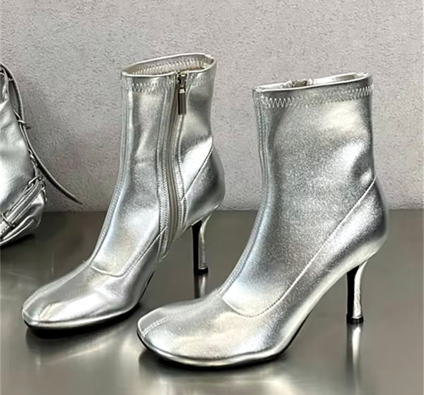 Women Fashion Faux Leather Round Toe High Heel Ankle Boots