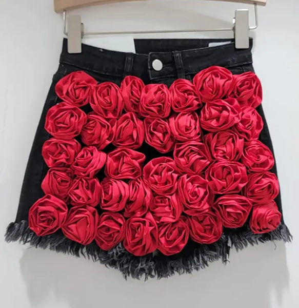 Women Fringe Fashion Color Floral Denim Shorts