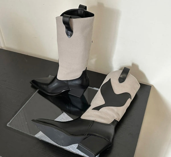 Women Fashion Color Patchwork Western Boots