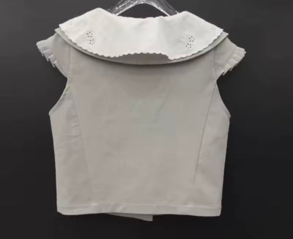 Women Button Up Sleeveless Two Piece Pleated Skirt Set