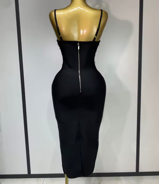 Women Sexy Sleeveless Beaded Pearl Bandage Dress