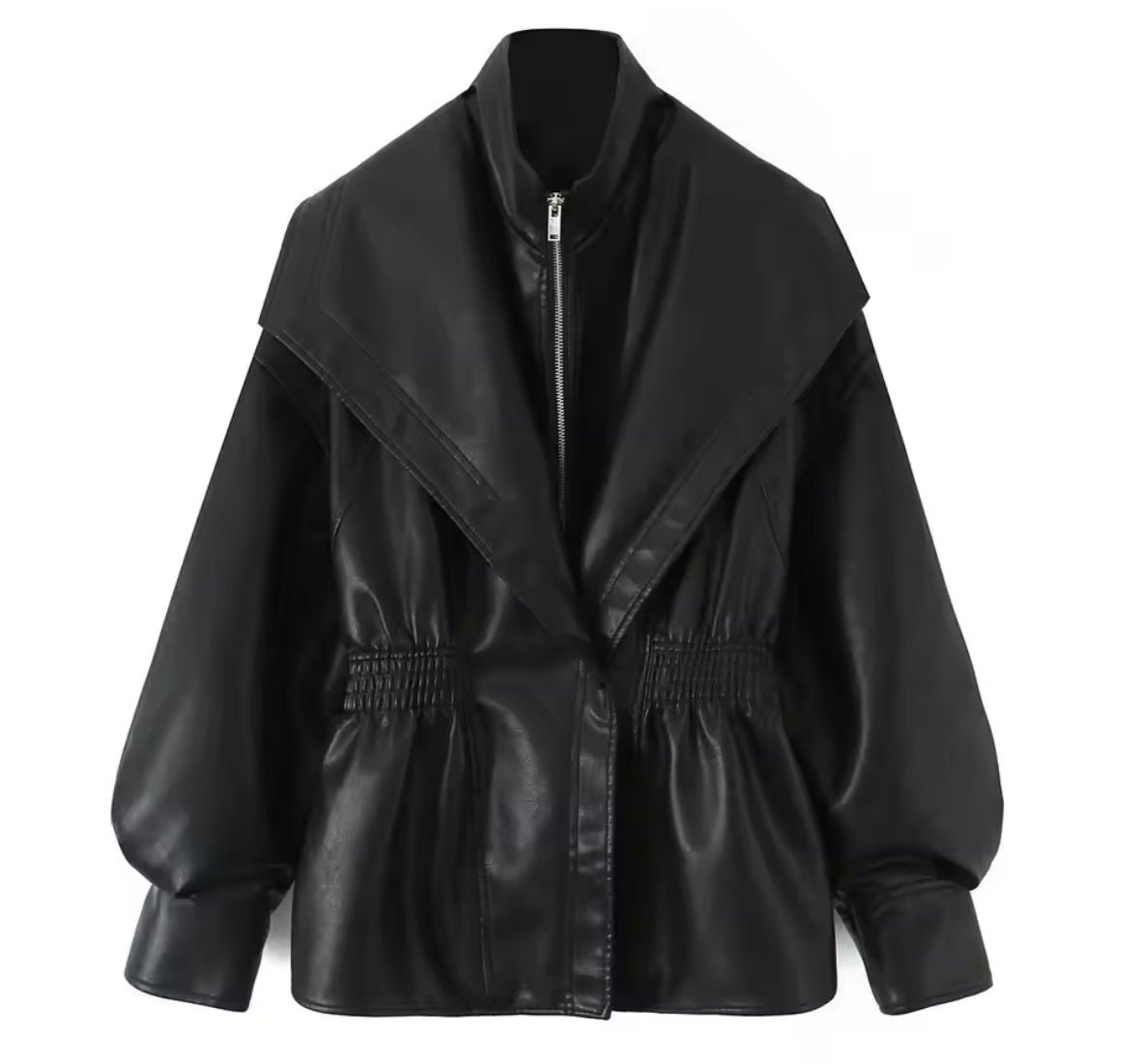 Women Fashion Zip Up Button Faux Leather Jacket