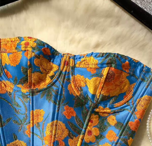 Women Sexy Fashion Strapless Floral Corset Top