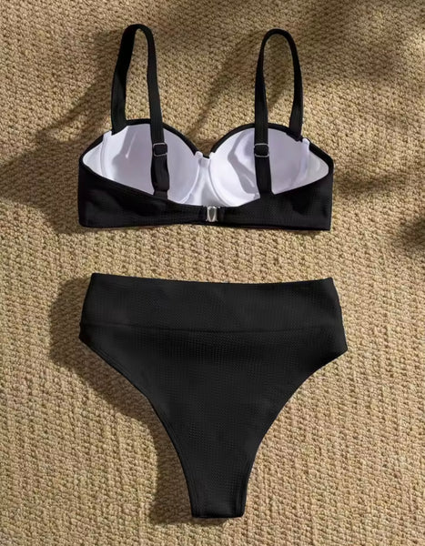 Women Sexy Fashion Ribbed Buckle Bikini Swimsuit
