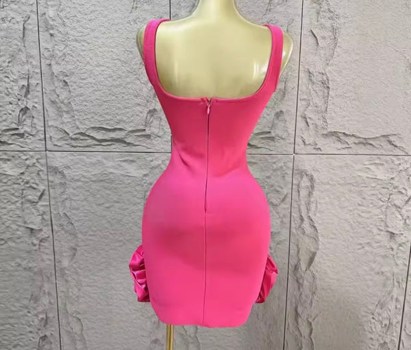 Women Sexy Sleeveless Ruffled Rhinestone Dress