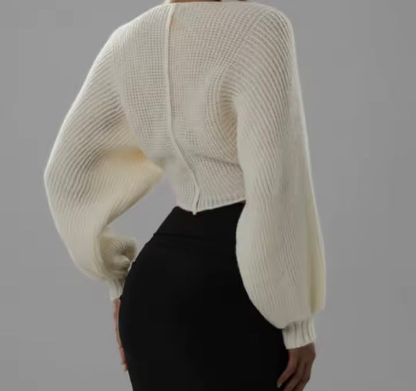 Women Ribbed Knitted Fashion Full Sleeve Crop Sweater Top