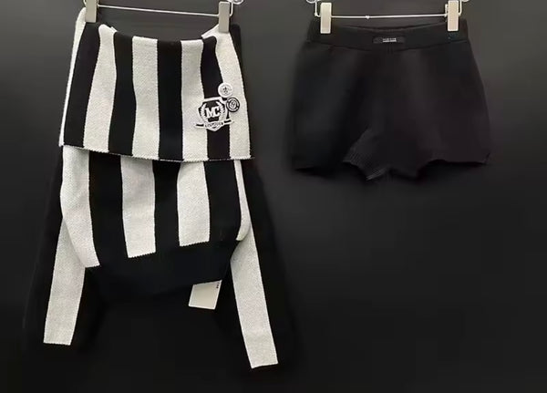 Women Off The Shoulder Striped Full Sleeve Two Piece Short Set