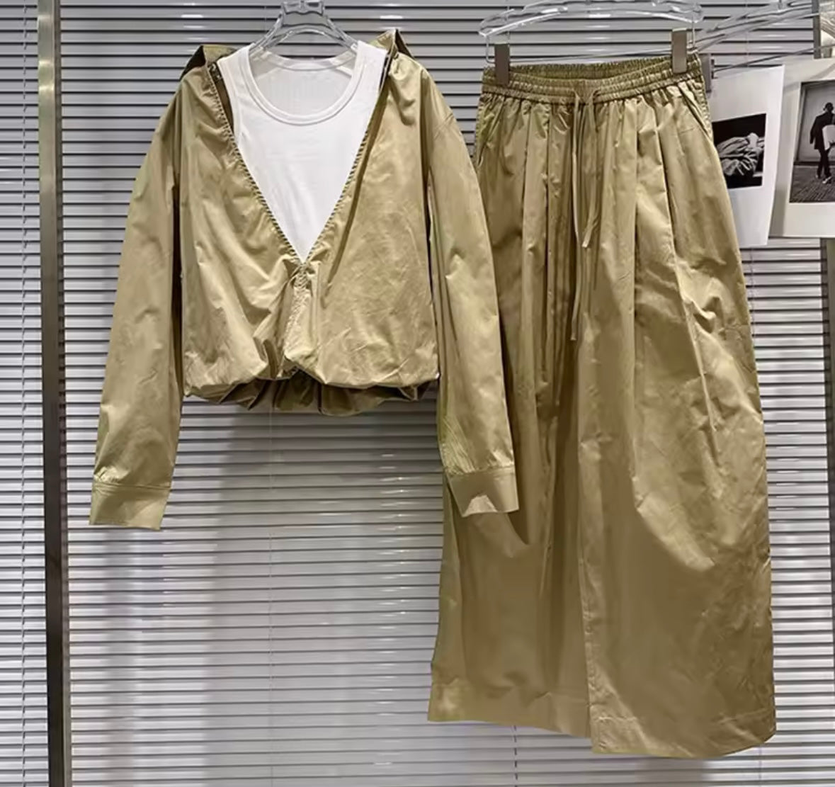 Women Fashion Khaki Tracksuit Two Piece Pant Set