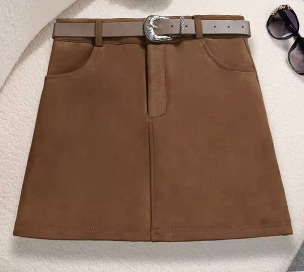 Women Sexy Fashion Color Suede Skirt