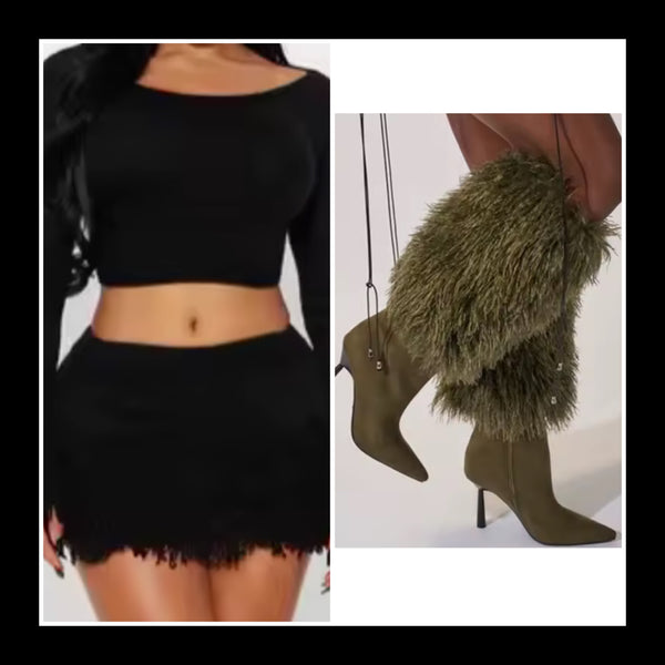 Women Color Fashion Full Sleeve Fringe Two Piece Skirt Set