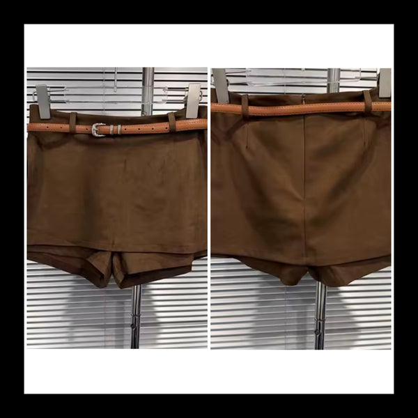 Women Brown Suede Fashion Skirt