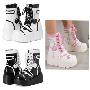 Women Platform PU Color Patchwork Lace Up Sneakers