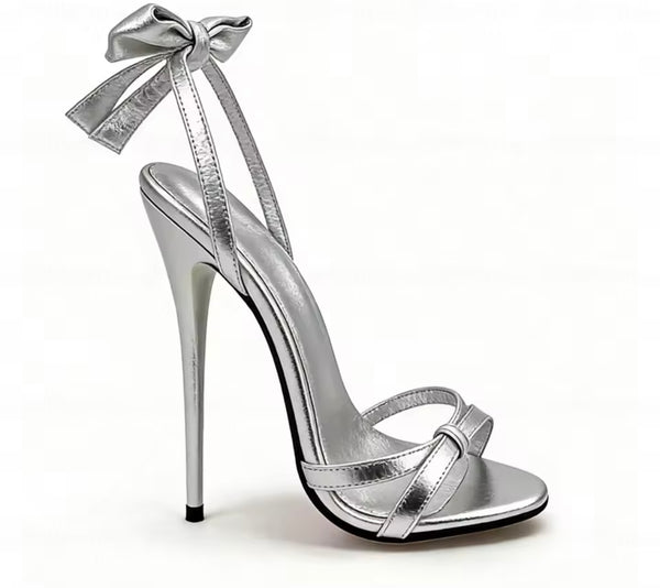 Women Fashion Metallic Bow High Heel Sandals