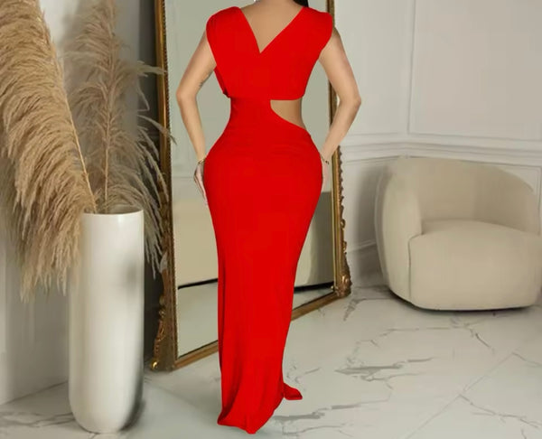 Women Sexy Solid Color Short Sleeve Cut Out Maxi Dress