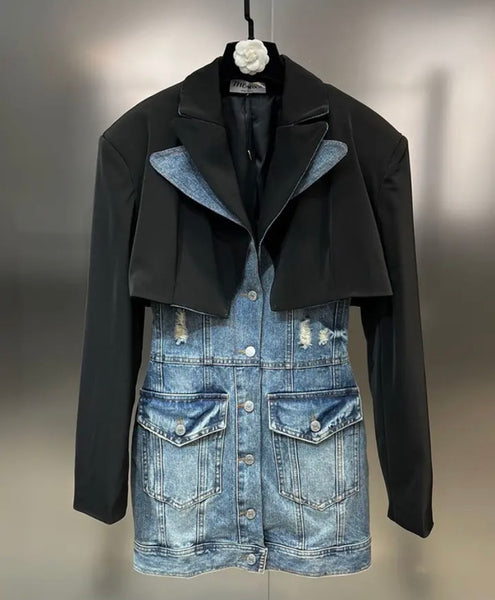 Women Collar Fashion Button Up Denim Dress