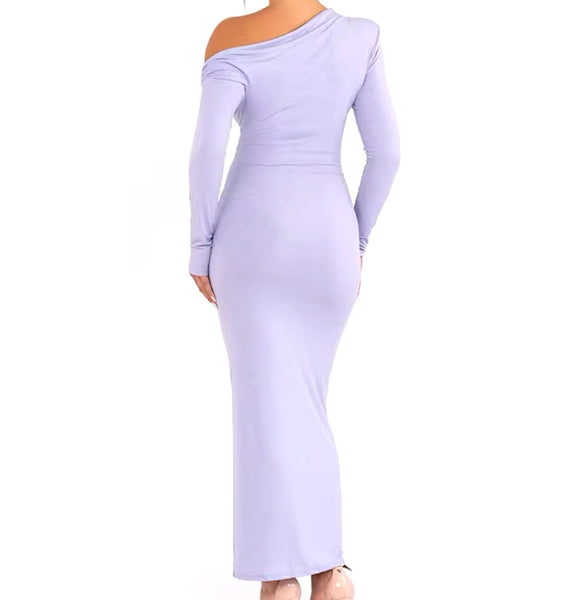 Women Sexy Sparkle One Shoulder Full Sleeve Maxi Dress