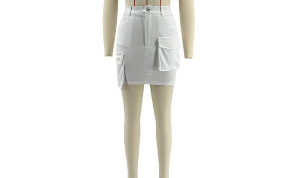 Women Fashion Solid Color Cargo Short Skirt