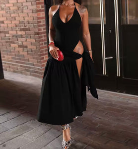 Women Sexy Sleeveless Solid Color Bodysuit Two Piece Skirt Set