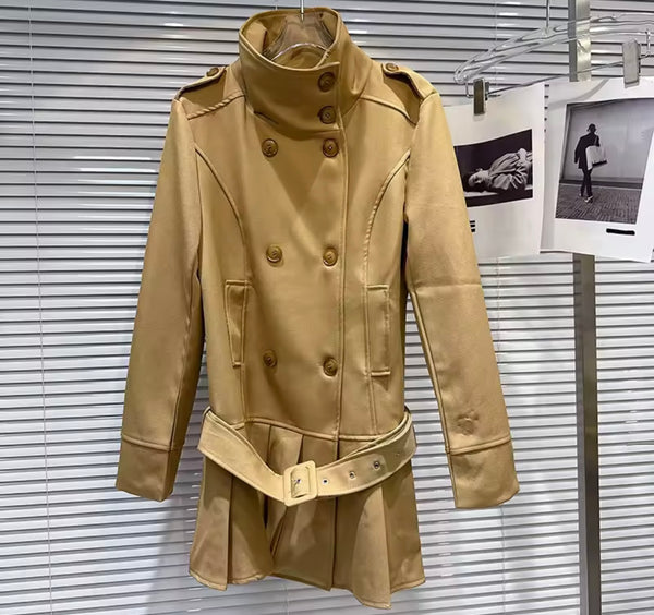 Women Fashion Button Up Ruffled Trench Jacket