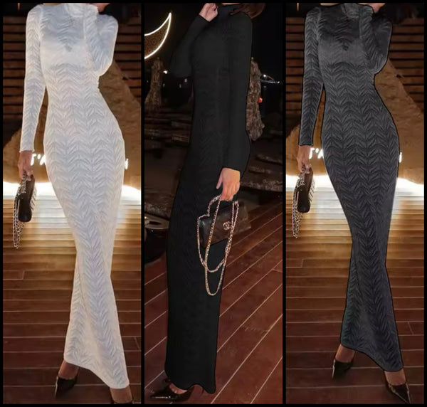 Women Sexy Solid Color Printed Full Sleeve Maxi Dress