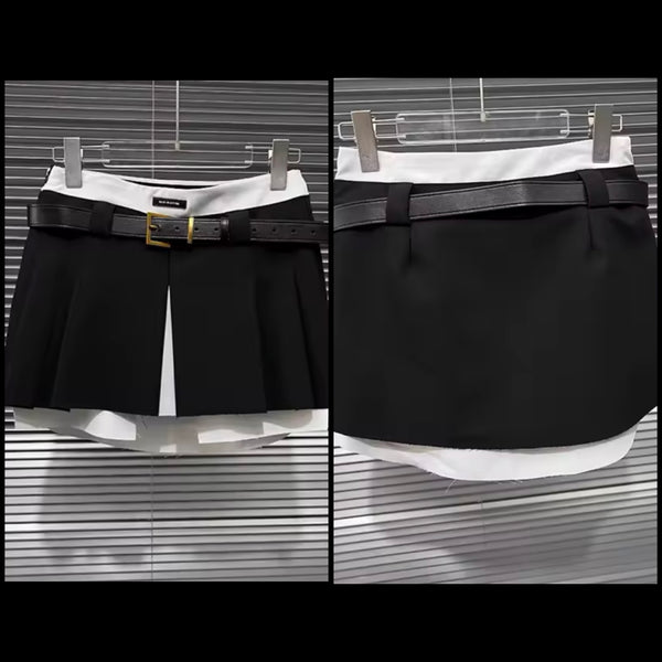 Women B&W Color Patchwork Fashion Skirt