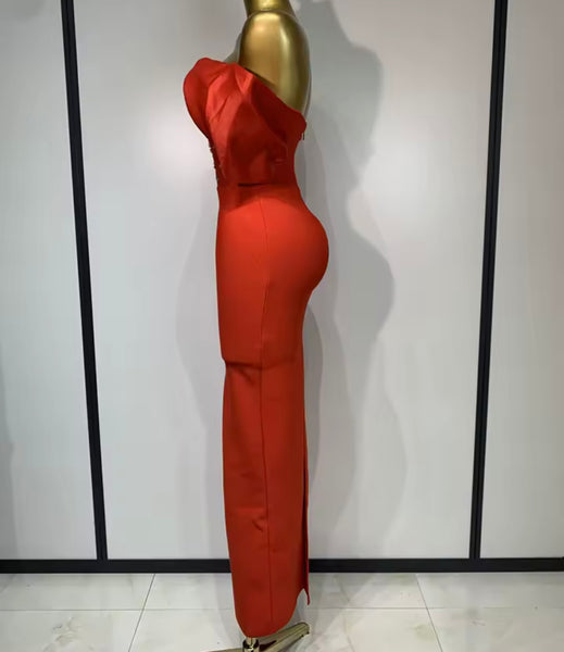Women Strapless Rhinestone Patchwork Sexy Maxi Dress