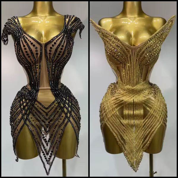 Women Sexy Strapless Rhinestone Mesh Lace Up Dress