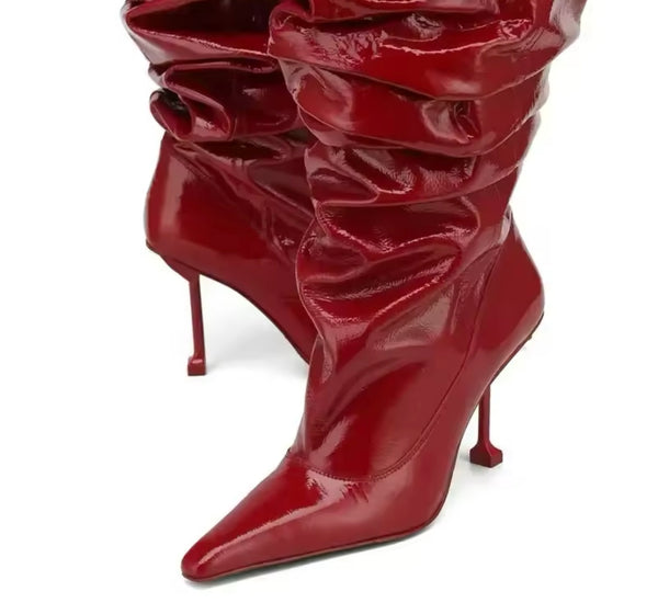 Women Pointed Toe Ruched Fashion Knee High Boots