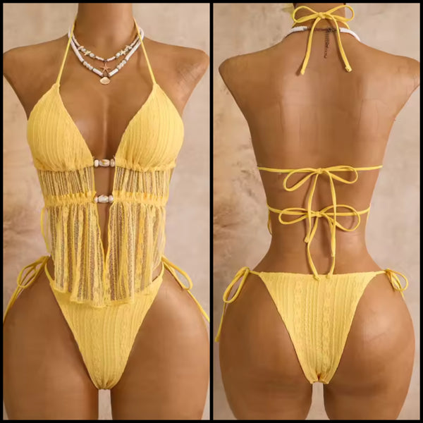 Women Sexy Yellow Halter Bikini Swimsuit