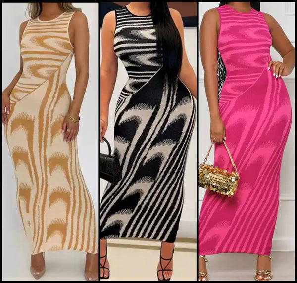 Women Sexy Sleeveless Color Patchwork Printed Maxi Dress