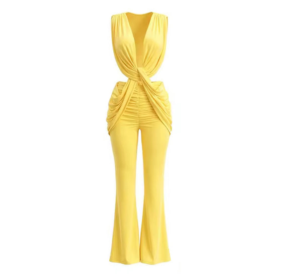 Women Draped Sleeveless Hollow Out Jumpsuit
