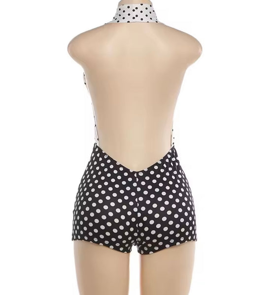 Women Sexy Halter Sleeveless Polka Dot Romper