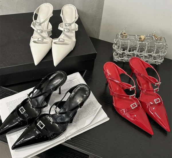 Women Fashion Pointed Toe Buckled Slide On Shoes