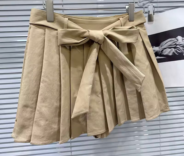 Women Fashion Khaki Draped Full Sleeve Two Piece Pleated Skirt Set