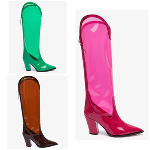 Women Color Transparent Fashion Knee High Western Boots