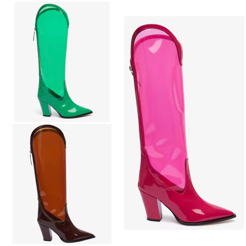 Women Color Transparent Fashion Knee High Western Boots