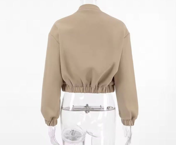 Women Fashion Khaki Button Up Bomber Jacket