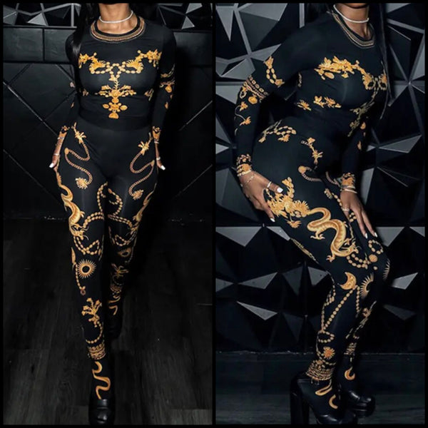 Women Black Printed Fashion Full Sleeve Two Piece Feet In Pant Set