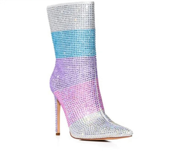 Women Colorful Bling Rhinestone Fashion Zip Up Ankle Boots