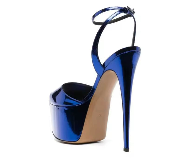 Women Fashion Patent Leather Open Toe Platform Ankle Strap High Heels