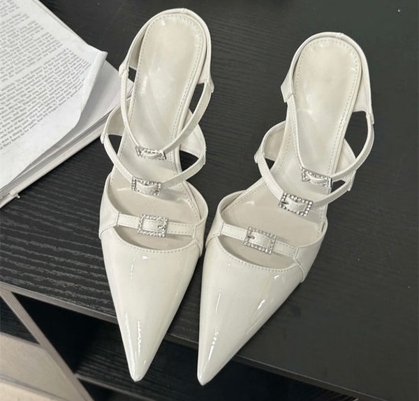 Women Fashion Pointed Toe Buckled Slide On Shoes