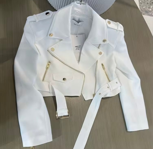 Women Fashion Zip Up Buckled Jacket
