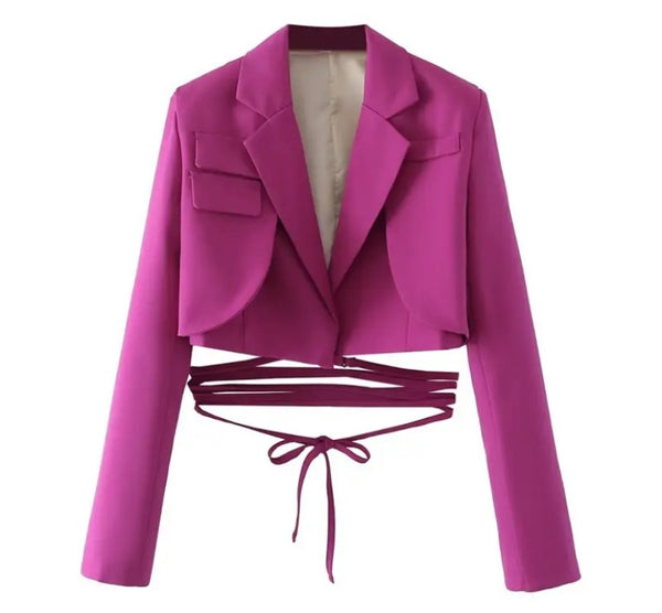 Women Fashion Solid Color Full Sleeve Wrap Around Blazer Top