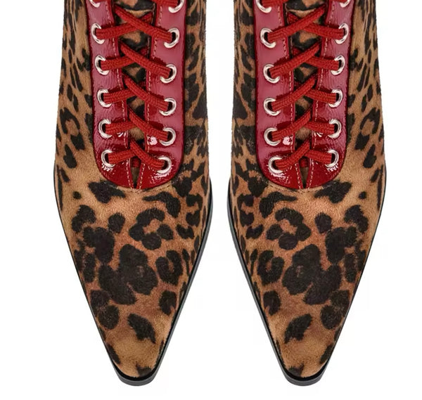 Women Fashion Leopard Suede PU Buckled Knee High Boots