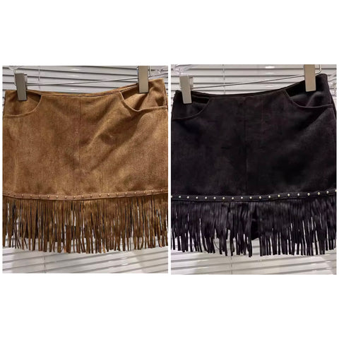 Women Sexy Fashion Suede Fringe Tassel Skirt