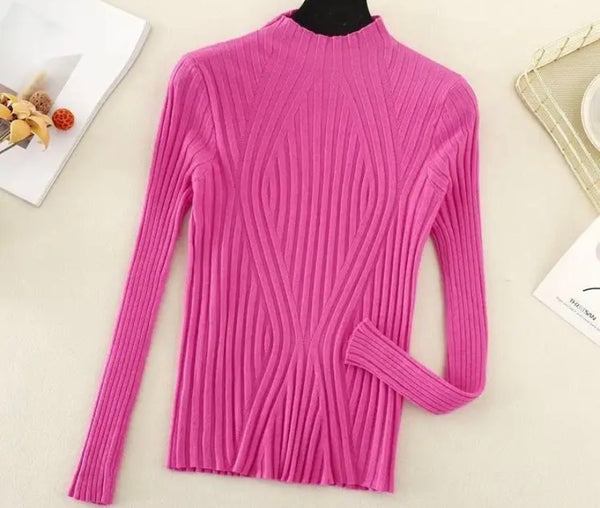 Women Ribbed Full Sleeve Turtleneck Fashion Top