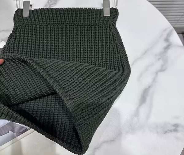 Women Fashion Button Up Full Sleeve Knit Two Piece Skirt Set