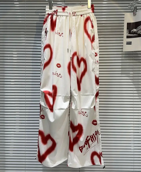 Women Fashion White Printed Wide Leg Pants